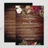 Rustieke Bourgogne Rode Bloemen Huwelijksuitnodigi Kaart (Voorkant / Achterkant)