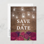 Rustieke Bourgogne Rode Bloemen Red Save the Date Aankondigingskaart (Voorkant / Achterkant)