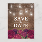 Rustieke Bourgogne Rode Bloemen Red Save the Date Aankondigingskaart (Voorkant)