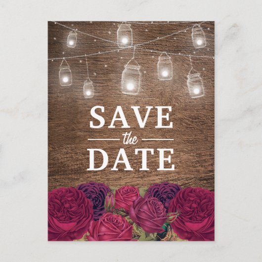 Rustieke Bourgogne Rode Bloemen Red Save the Date Aankondigingskaart (Voorkant)