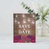 Rustieke Bourgogne Rode Bloemen Red Save the Date Aankondigingskaart (Staand voorkant)