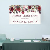 Rustieke Bourgogne Rode Bloemen Vrolijk Kerstfeest Spandoek (Beurs)