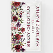 Rustieke Bourgogne Rode Bloemen Vrolijk Kerstfeest Spandoek (Verticaal)