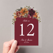 Rustieke Bourgogne Roest Bloemen Trouwtafel Nummer Acryl Uitnodigingen (Insitu (Draagbaar))