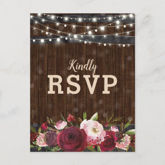 Rustieke Bourgogne Rood Bloemenvat Bruiloft RSVP Uitnodiging Briefkaart (Voorkant)