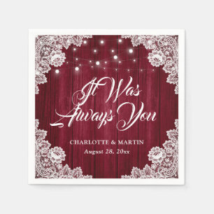 Rustieke Bourgogne Rood Hout Kant Bruiloft Servett Servet