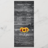 Rustieke Bourgogne Roos gouden zonnebloem bruiloft Programmakaart (Achterkant)