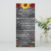 Rustieke Bourgogne Roos gouden zonnebloem bruiloft Programmakaart (Staand voorkant)