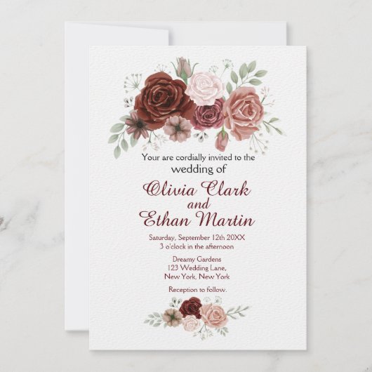 Rustieke Bourgogne Roze Bloemen Kaart (Voorkant)