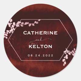 Rustieke Bourgogne Roze Geometrische Bloemen Ronde Sticker