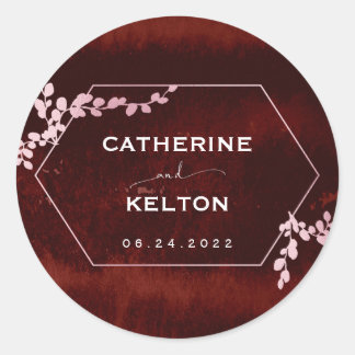 Rustieke Bourgogne Roze Geometrische Bloemen Ronde Sticker