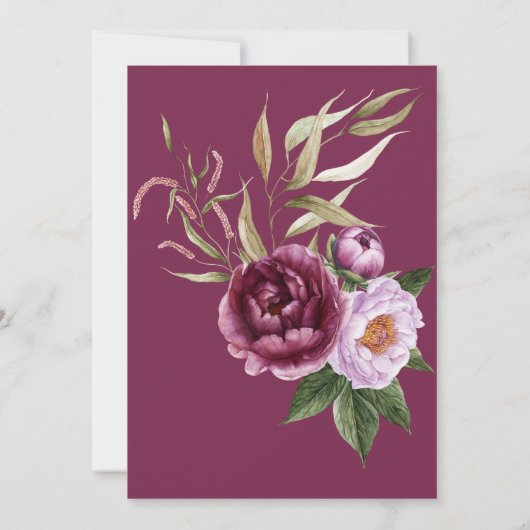 Rustieke Bourgogne & Roze Pioenen Bruidsbrunch Kaart (Achterkant)