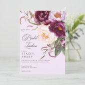 Rustieke Bourgogne & Roze Pioenen Bruidslunch Kaart (Staand voorkant)