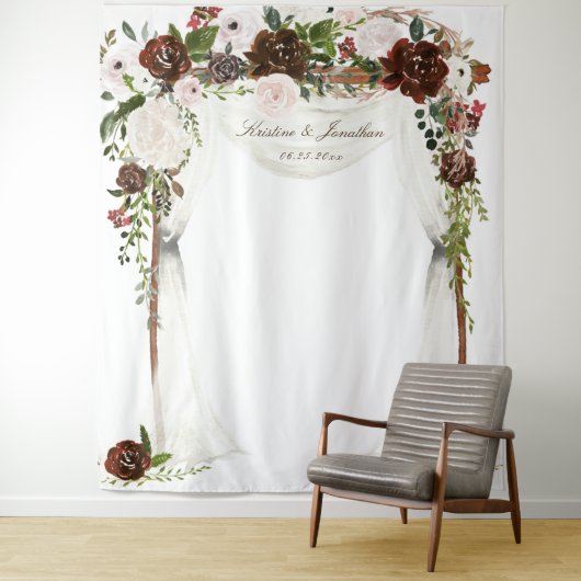 Rustieke Bourgogne Roze Rose Bloemen Bruiloft Tape Wandkleed (In situ)