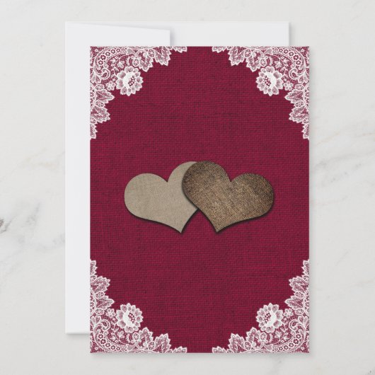Rustieke Bourgogne Schuur Hout Burlap Kant Bruilof Kaart (Achterkant)