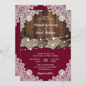 Rustieke Bourgogne Schuur Hout Burlap Kant Bruilof Kaart (Voorkant / Achterkant)