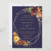 Rustieke Bourgogne Sinaasappel Floral Wedding Geom Kaart (Voorkant)