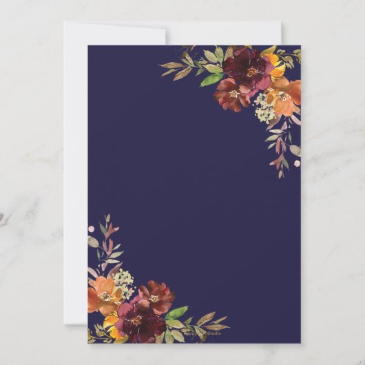 Rustieke Bourgogne Sinaasappel Floral Wedding Geom Kaart (Achterkant)