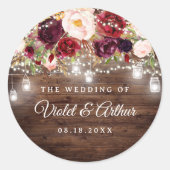 Rustieke Bourgogne String Lights bruiloft Sticker (Voorkant)