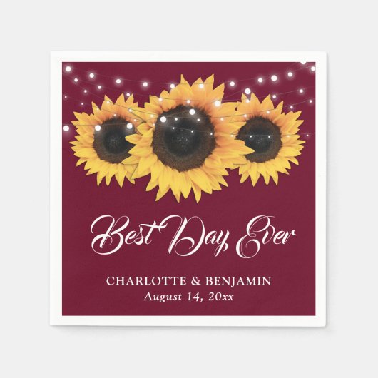 Rustieke Bourgogne String Lights Zonnebloem Bruilo Servet (Voorkant)