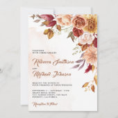 Rustieke Bourgogne Terracotta Bloemen QR Code Brui Kaart (Voorkant)