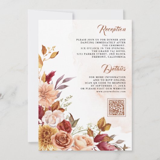 Rustieke Bourgogne Terracotta Bloemen QR Code Brui Kaart (Achterkant)