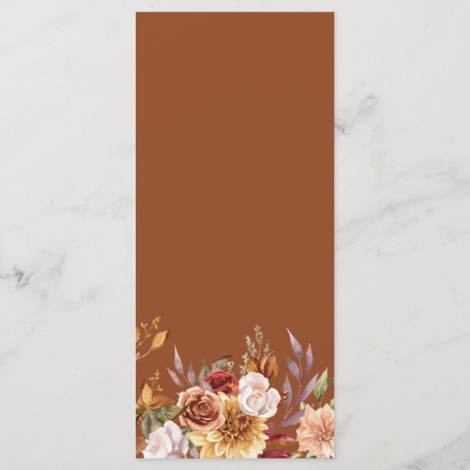 Rustieke Bourgogne Terracotta Bloemenbruiloft Menu (Achterkant)