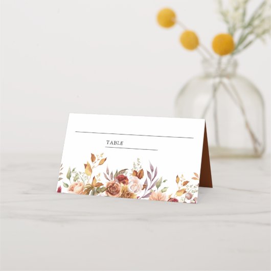Rustieke Bourgogne Terracotta Bloemenbruiloft Plaatskaartje (Voorkant)
