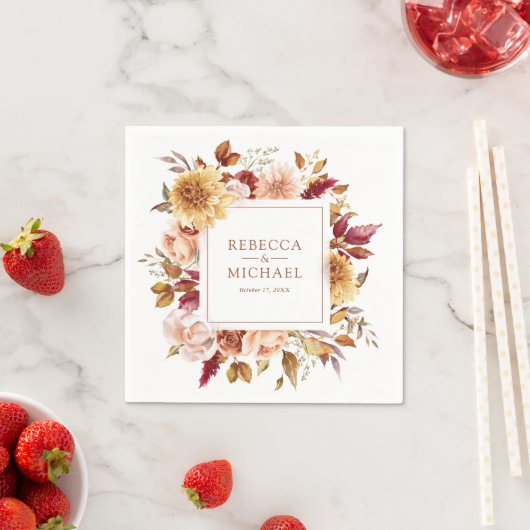 Rustieke Bourgogne Terracotta Bloemenbruiloft Servet (Insitu)