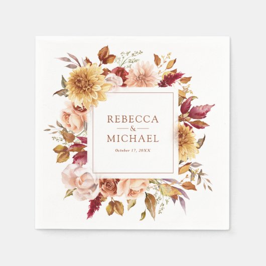 Rustieke Bourgogne Terracotta Bloemenbruiloft Servet (Voorkant)