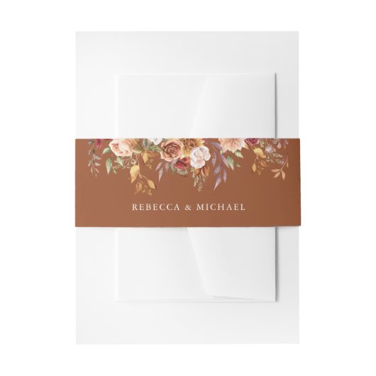 Rustieke Bourgogne Terracotta Bloemenbruiloft Uitnodigingen Wikkel (Voorkant Voorbeeld)