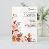 Rustieke Bourgogne Terracotta Floral bruiloft Deta Informatiekaartje (Staand voorkant)