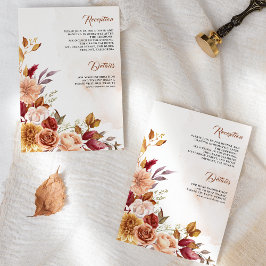 Rustieke Bourgogne Terracotta Floral bruiloft Deta Informatiekaartje