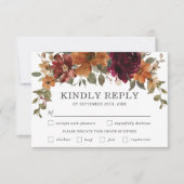 Rustieke Bourgogne Verbrand Sinaasappel Bloemen Tr RSVP Kaartje (Voorkant)