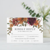 Rustieke Bourgogne Verbrand Sinaasappel Bloemen Tr RSVP Kaartje (Staand voorkant)