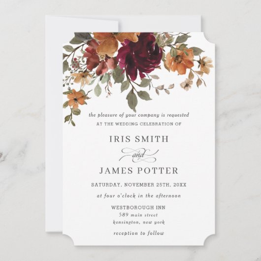 Rustieke Bourgogne Verbrand Sinaasappel Roest Bloe Kaart (Voorkant)