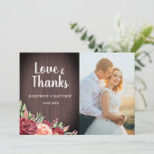 Rustieke Bourgogne Waterverf Bloemen Foto Bruiloft Bedankkaart (Staand voorkant)