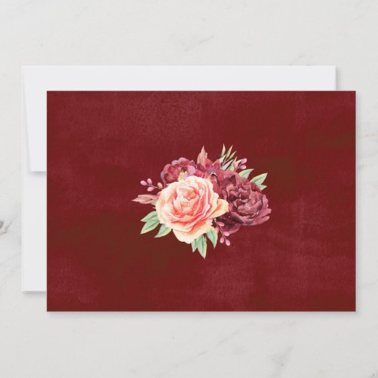 Rustieke Bourgogne Waterverf Bloemen Foto Bruiloft Bedankkaart (Achterkant)