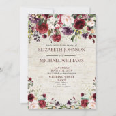 Rustieke Bourgogne Waterverf Floral Birch Bruiloft Kaart (Voorkant)