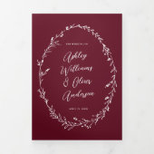 Rustieke Bourgogne Wildflower Boho foto bruiloft Drieluik Uitnodiging (Cover)