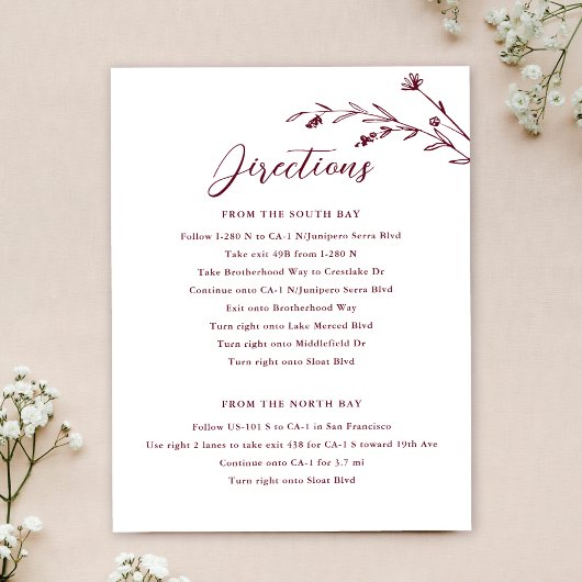 Rustieke Bourgogne Wildflower Bruiloft Behuizing K Kaart