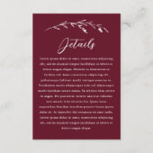 Rustieke Bourgogne Wildflower bruiloft details Informatiekaartje (Voorkant)