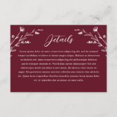 Rustieke Bourgogne Wildflower bruiloft details Kaa Informatiekaartje (Voorkant)