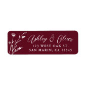 Rustieke Bourgogne Wildflower Bruiloft Retouradres Etiket (Voorkant)