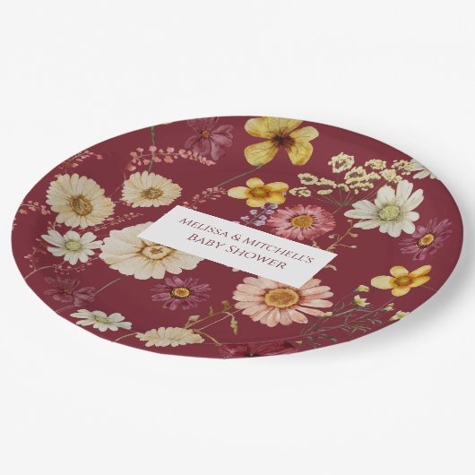 Rustieke Bourgogne Wildflower Papieren Bordje (Gekanteld)