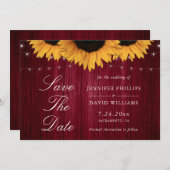 Rustieke Bourgogne Zonnebloem Bewaar De Datumkaart Save The Date (Voorkant / Achterkant)