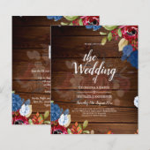 Rustieke Bourgondië Blauw Bloemige Bruiloft (Voorkant / Achterkant)