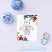 Rustieke Bourgondië Blauw Bloemige Bruiloft Flyer (Enkel)