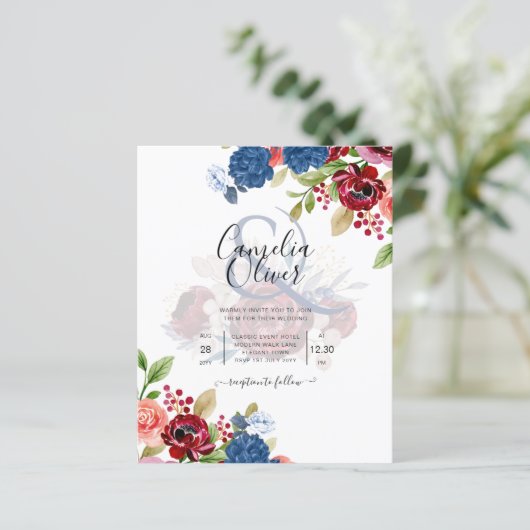 Rustieke Bourgondië Blauw Bloemige Trouw (Staand voorkant)