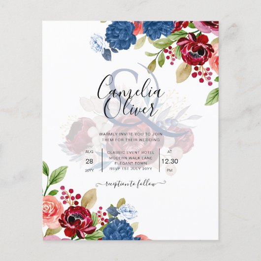 Rustieke Bourgondië Blauw Bloemige Trouw (Voorkant)